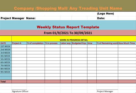 Weekly Status Report Example