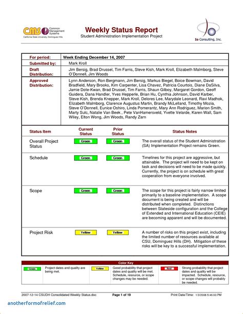 Weekly Status Report Example