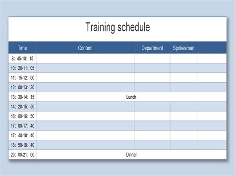 Weekly Training Schedule Template Excel Download