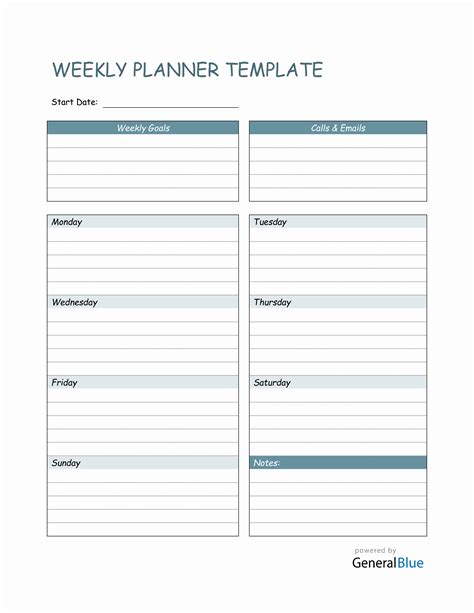 Weekly Word Planner Template Structure