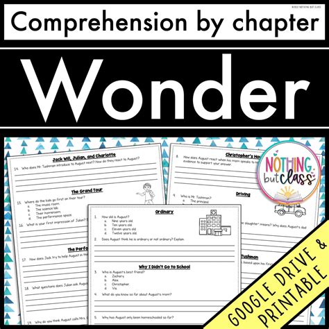 Wonder Comprehension Questions Printable