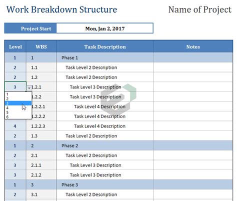 Work Breakdown Structure Template Excel Download