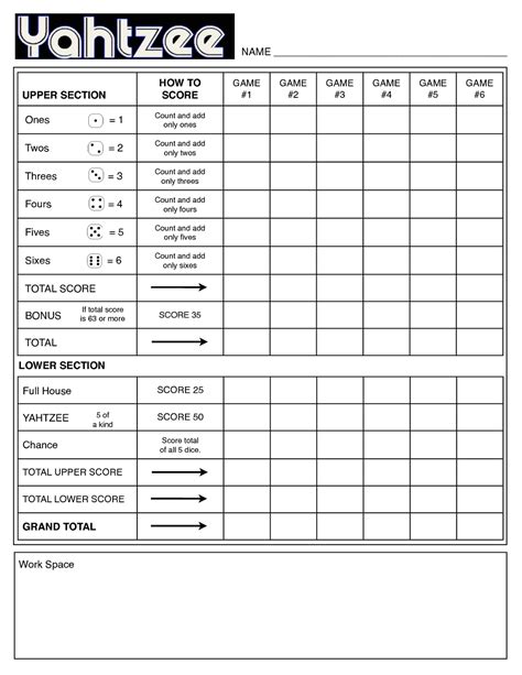 Yahtzee Game Night Scorecard