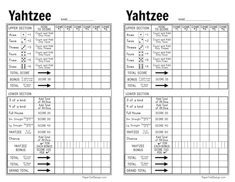 Example of a Yahtzee score card design