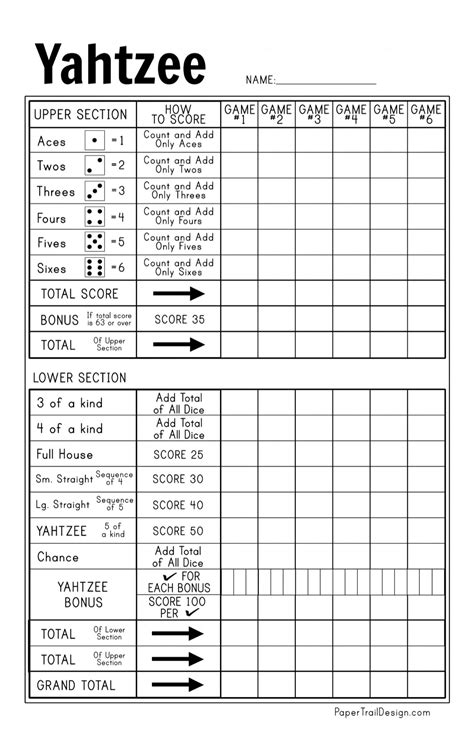 Yahtzee Score Cards Online