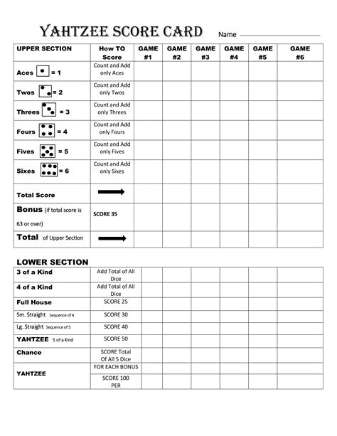 Yahtzee Score Cards Printable