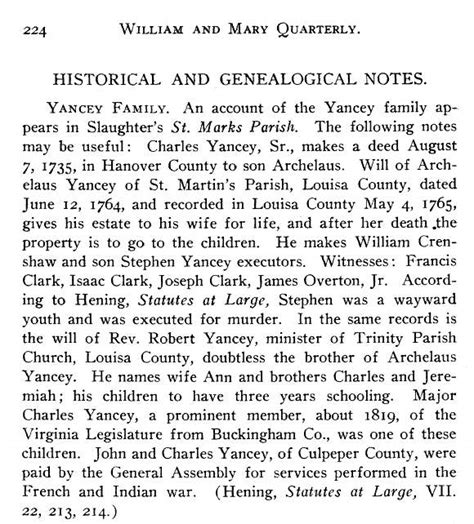 Yancey Genealogy