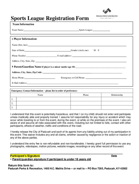 Youth Baseball Registration Form Design