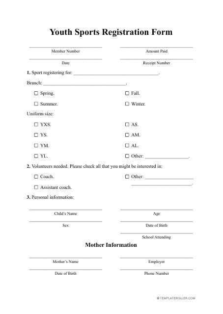 Youth Baseball Registration Medical Info