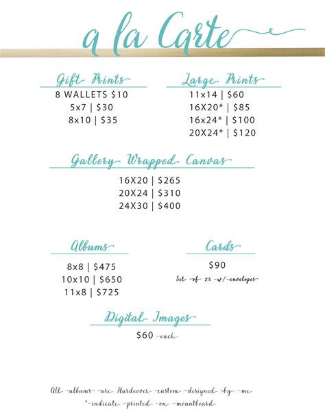 A La Carte Pricing Template Gallery