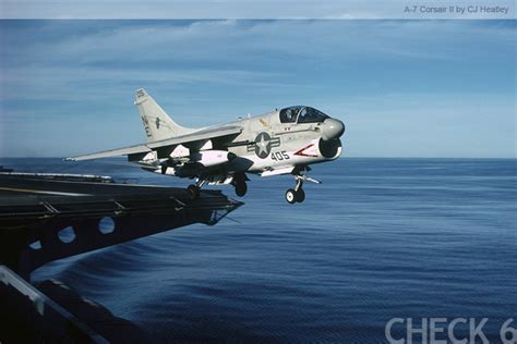 A-7 Corsair, armed with ordnance, preparing for takeoff