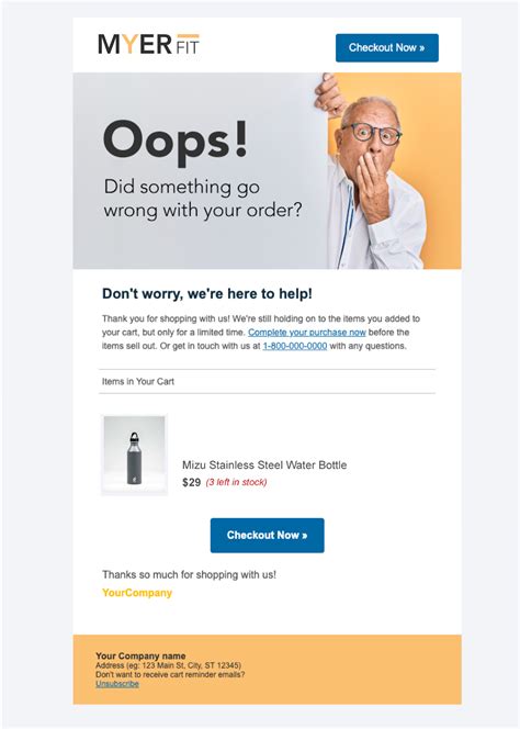 Abandoned cart email example