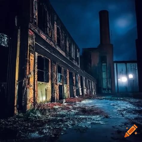 Abandoned factory with overgrown vegetation