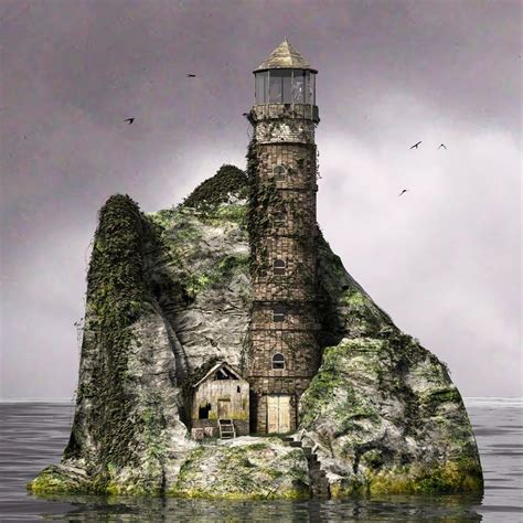 Abandoned lighthouse on a rocky coastline