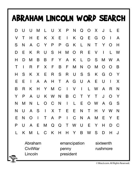 Abraham Lincoln Word Search Printable 3