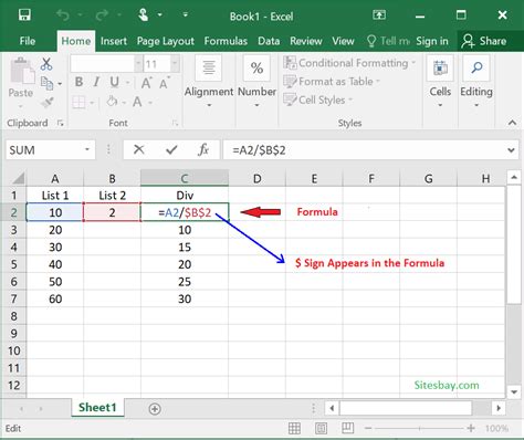 Using the $ symbol for absolute references