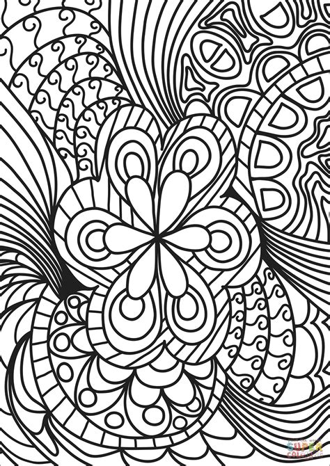 Abstract art coloring page with shapes, lines, and patterns