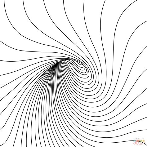 An abstract optical illusion coloring page featuring complex patterns and shapes