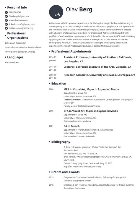 Academic Artist CV Template