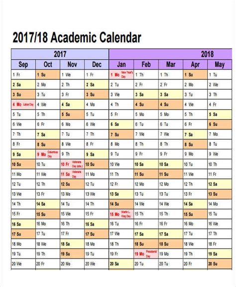 Academic Calendar Template Example 1