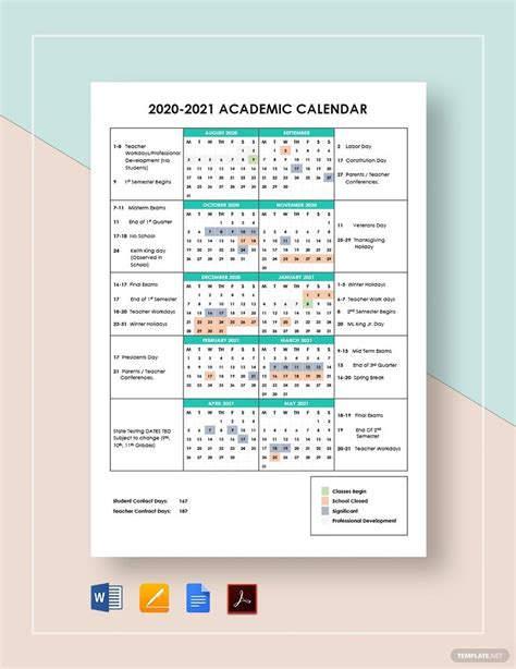 Academic Calendar Template Example 10