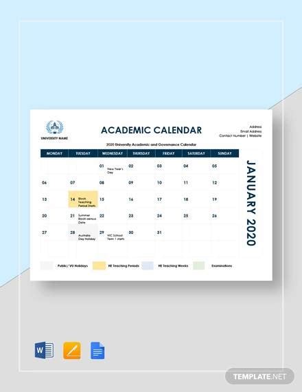 Academic Calendar Template Example 5