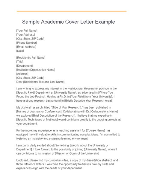 Academic Cover Letter Template