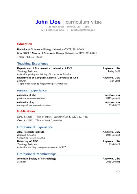 LaTeX Template for Academic CV