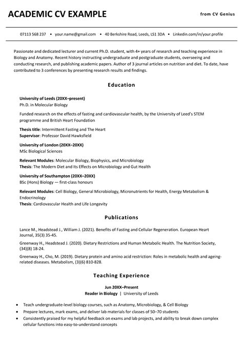 Academic CV Template