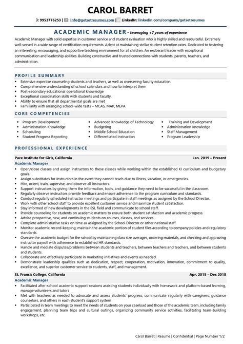 The academic management resume template