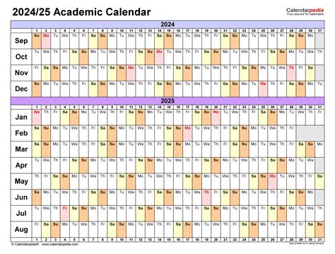 Academic Printable Calendar 2024-2025 with Holidays