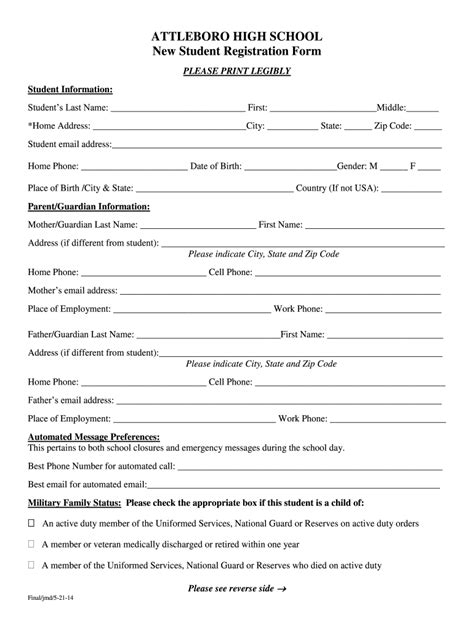 Academic Student Registration Form Template