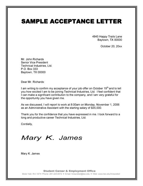 Acceptance Letter Templates