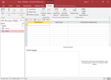 Access table design view for field adjustments