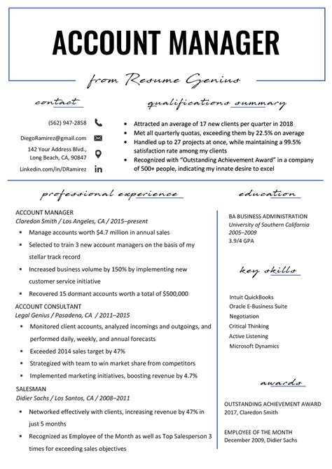 Account Manager Resume Format Example