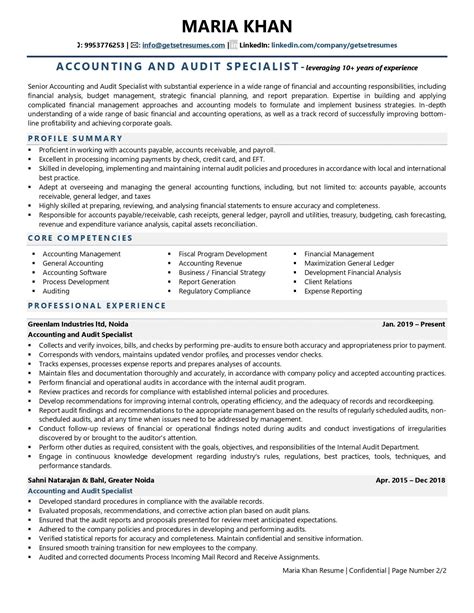 Accounting and Auditing Resume Template Example