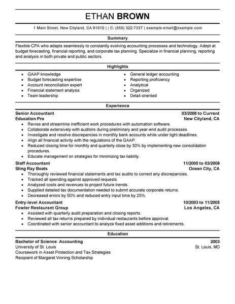 Accounting and Finance Resume Example