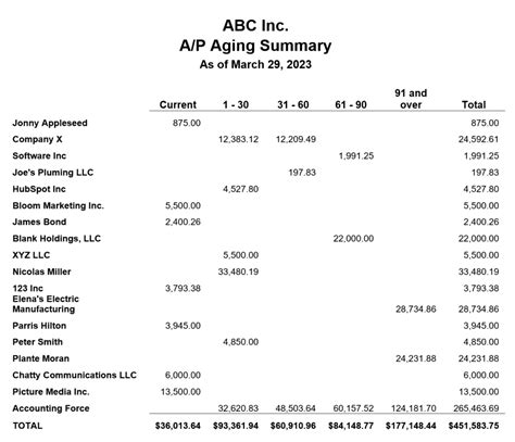 Accounts Payable Aging Buckets