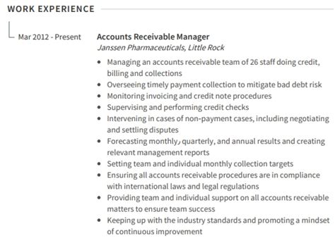 accounts receivable work experience