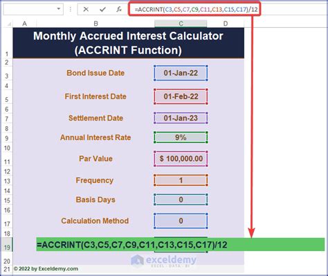 Accrued Interest Calculation Example in Excel