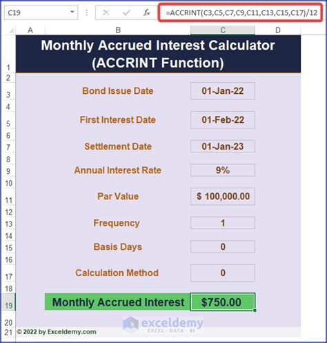 Accrued Interest Template Example in Excel