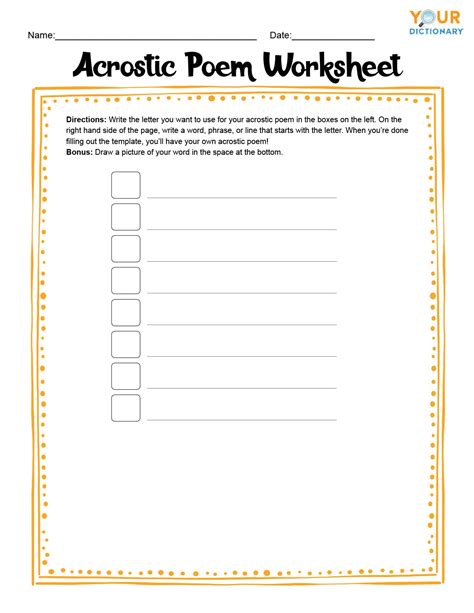 Acrostic Poem Template for Students