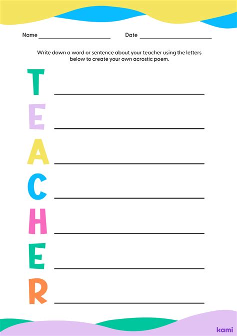 Acrostic Poem Template for Teachers