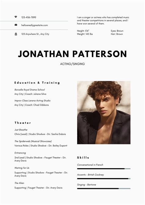 Acting Modeling Resume Template Example