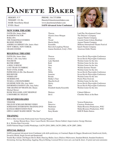 Example of a well-structured acting resume