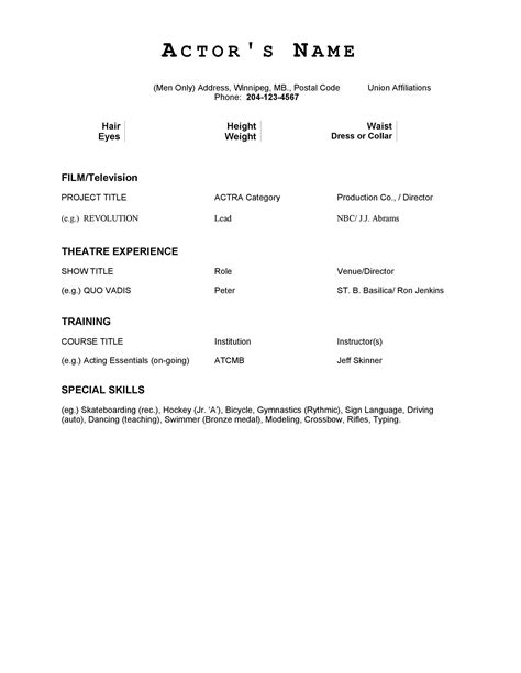 Acting Resume Template Microsoft Word Example Download