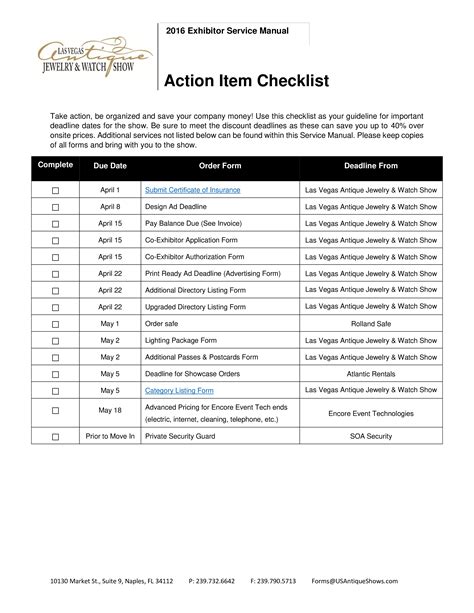 Action List Template Example