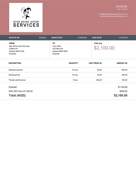 Actor Invoice Template Format