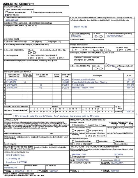 ADA Dental Claim Form Example 1