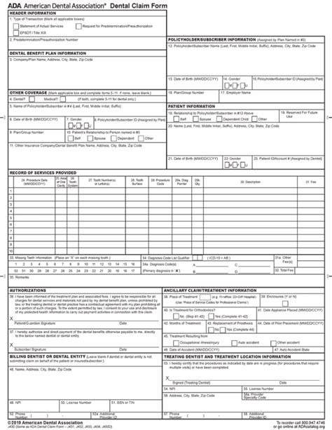 ADA Dental Claim Form Example 3